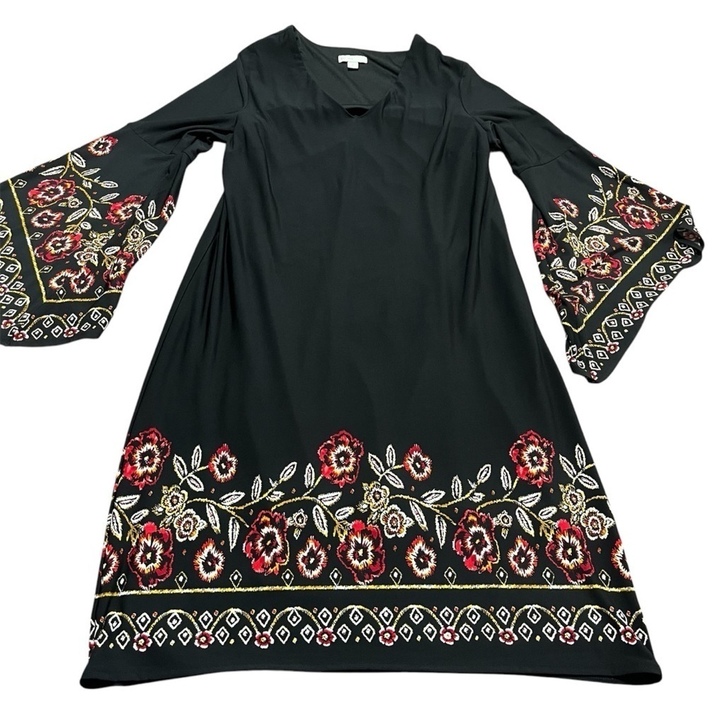 C Established 1946 Bell sleeve floral Black dress size small holiday party retro